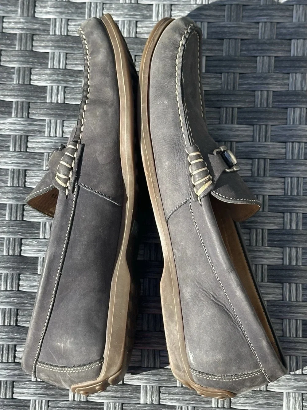 Peter Millar Mens Horse Bit Leather Loafers Gray Driving Shoes Slip On Size 10